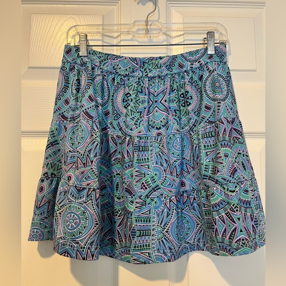 TEHAMA Blue and Green Mini Skater Skirt Size Medium